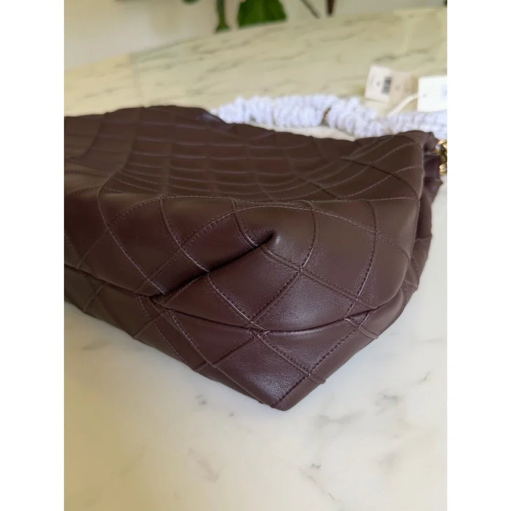 NWT Tory Burch Fleming Soft Drawstring Hobo Bag Albarossa Burgundy Leather